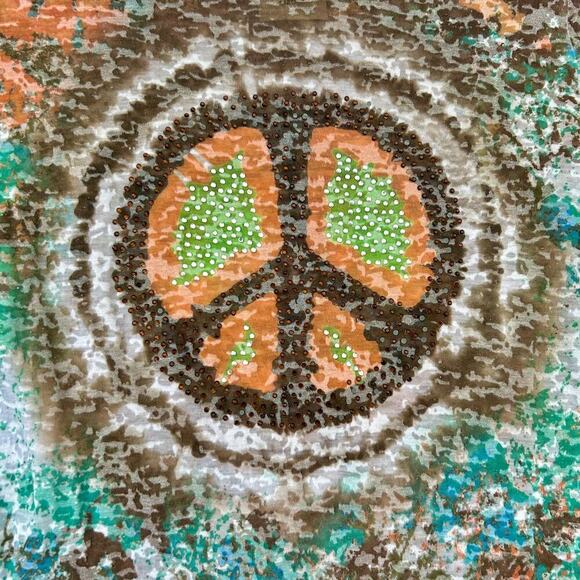 Crowns & Heart Peace Sign Bling Glitter Beaded Festival Long Sleeve Tie Dye LG - Picture 2 of 8